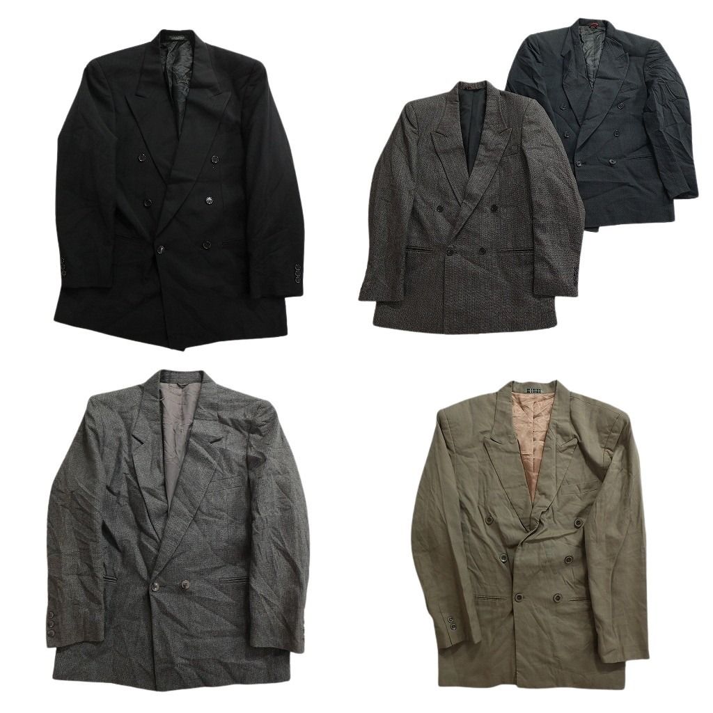 古着卸 まとめ売り 柄 ダブルテーラード ジャケット 5枚セット (メンズ 38 ) ブラック 6つボタン ４つボタン  古着 ND7624