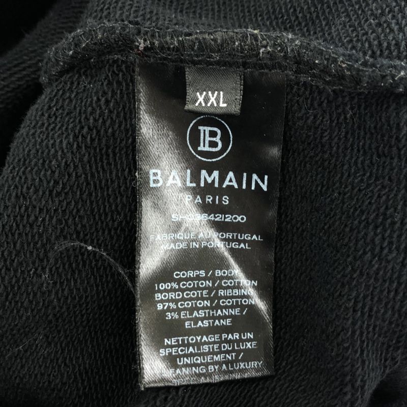 中古】BALMAIN サイドジップ プルオーバーパーカー XXL ブラック