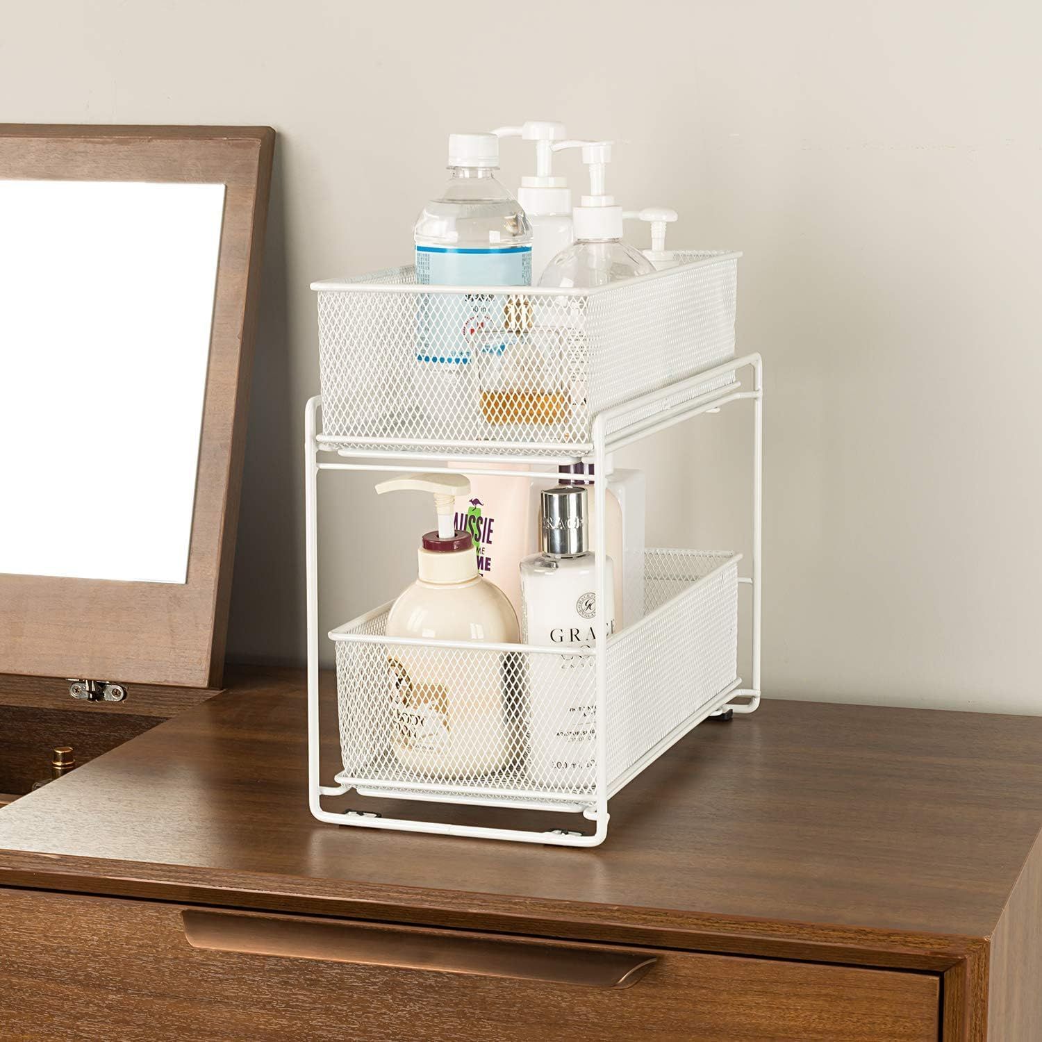 シンク下スライドラック 2段 メッシュメタル キッチン収納ラック 調味