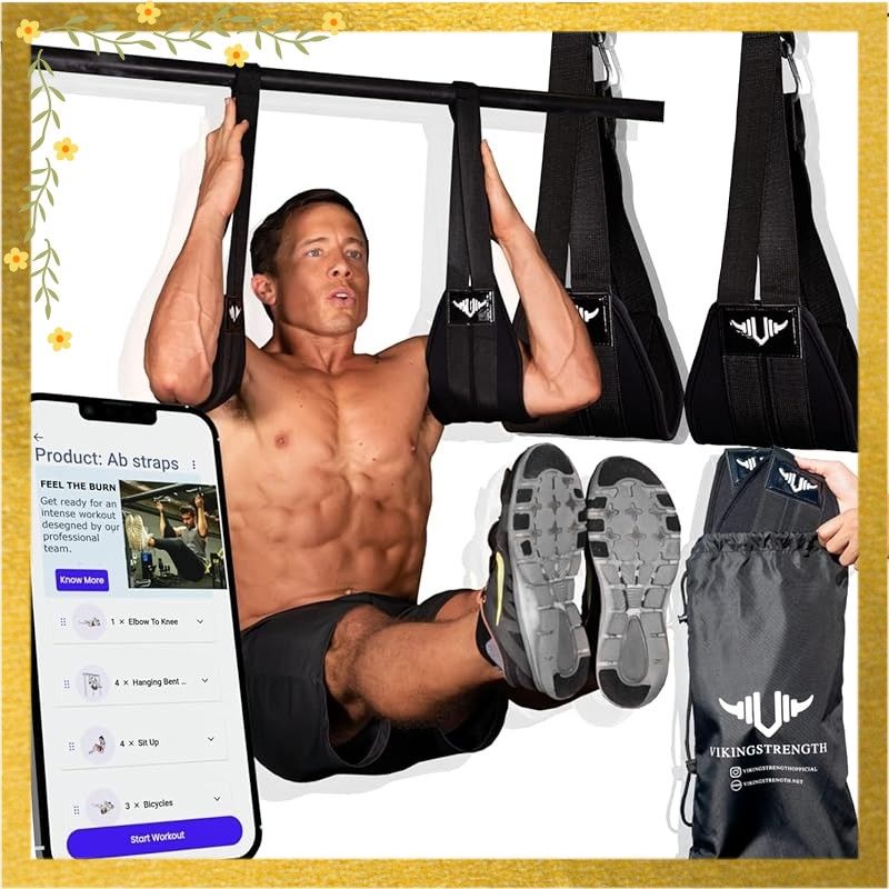 Vikingstrength アブストラップ 腹筋 トレーニング 器具 ぶら下がり ハンギングレッグレイズ V-Strengthトレーニングアプリ 0