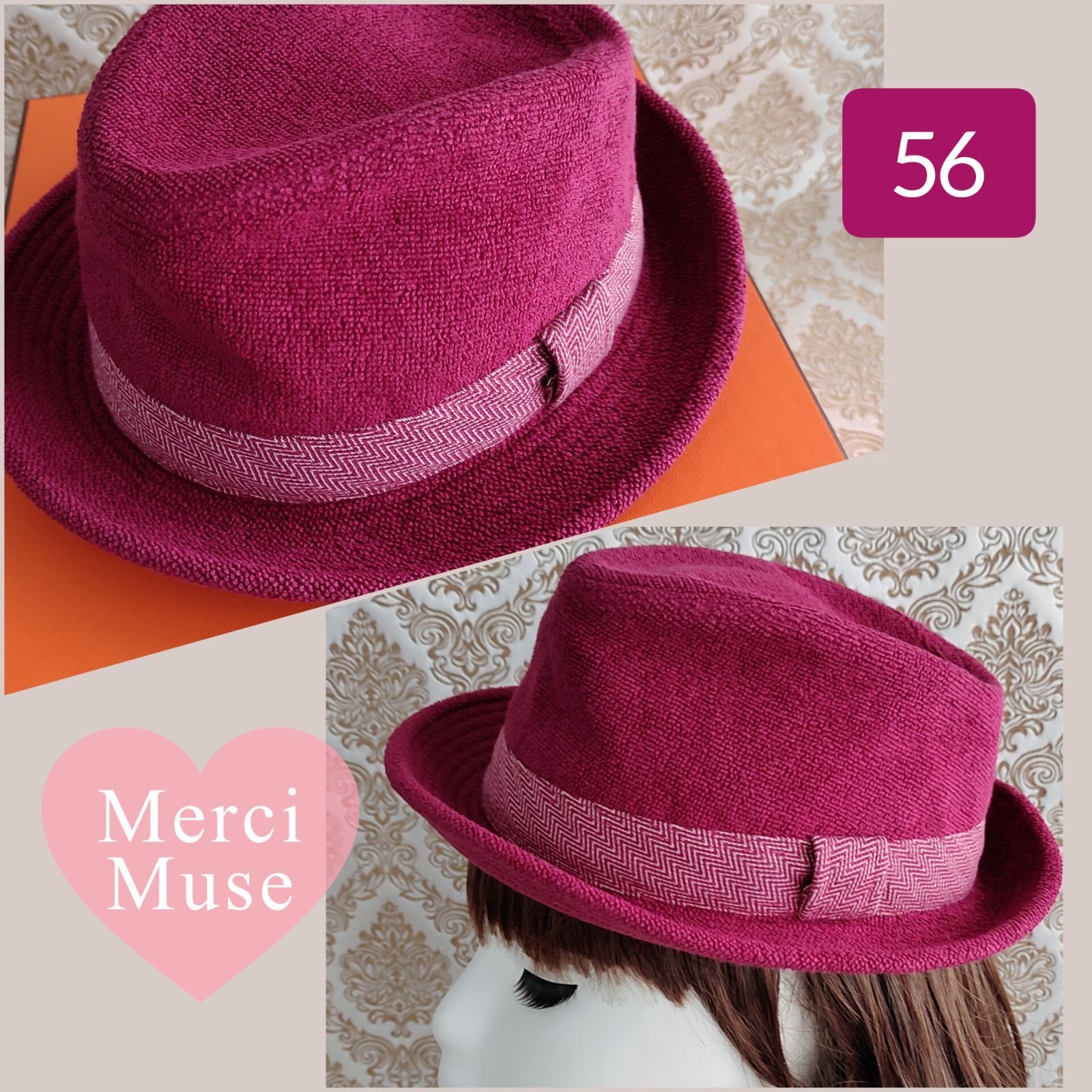 ❤お得なお品❤クリーニング済み コットン中折れハット ローズパープル 帽子 エルメス MerciMuse メルシーミューズ