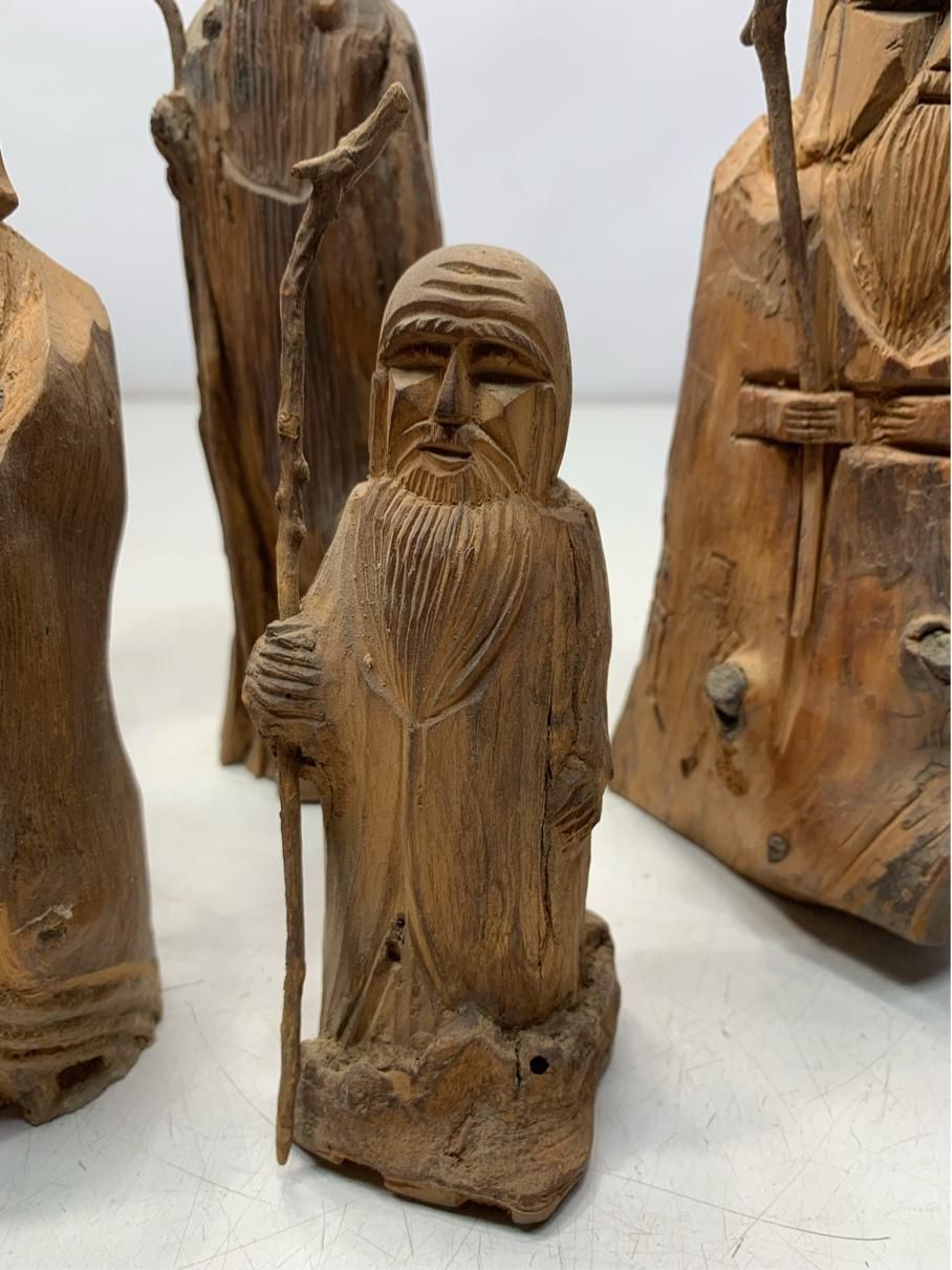 貴重 寿老人 木彫り人形 まとめ売り 5体 福禄寿 縁起物 インテリア
