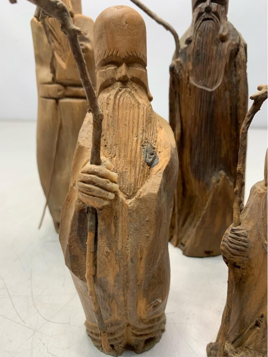 貴重 寿老人 木彫り人形 まとめ売り 5体 福禄寿 縁起物 インテリア