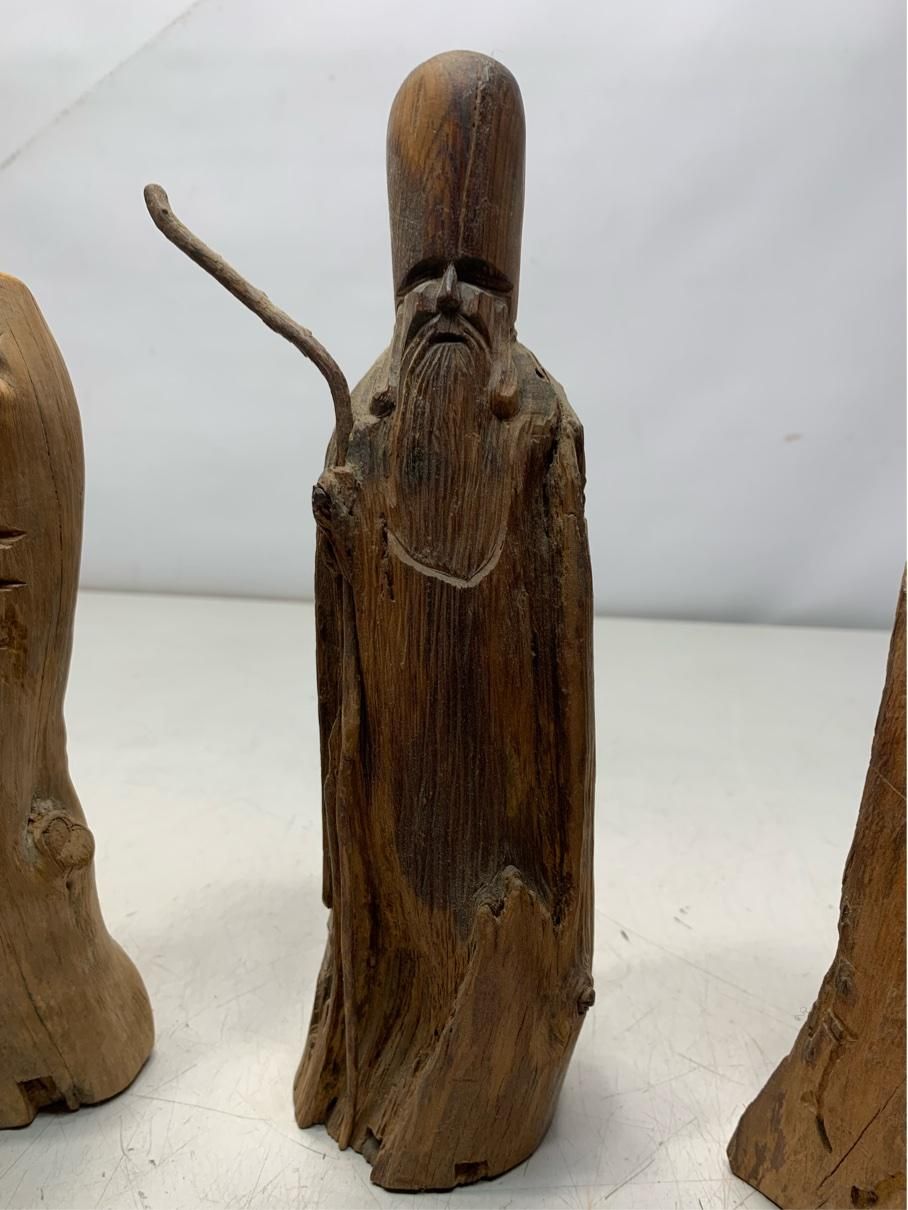 貴重 寿老人 木彫り人形 まとめ売り 5体 福禄寿 縁起物 インテリア