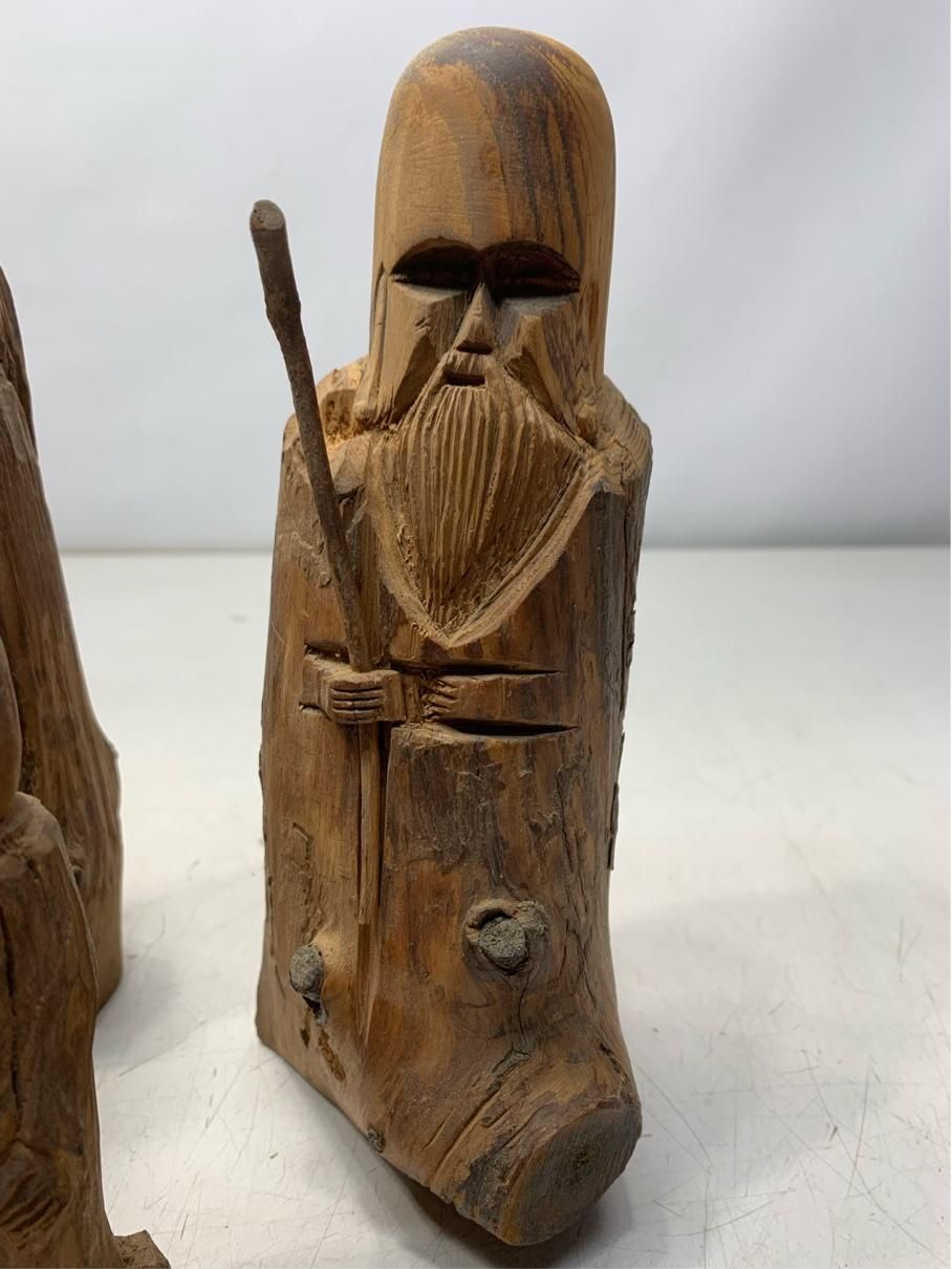 貴重 寿老人 木彫り人形 まとめ売り 5体 福禄寿 縁起物 インテリア