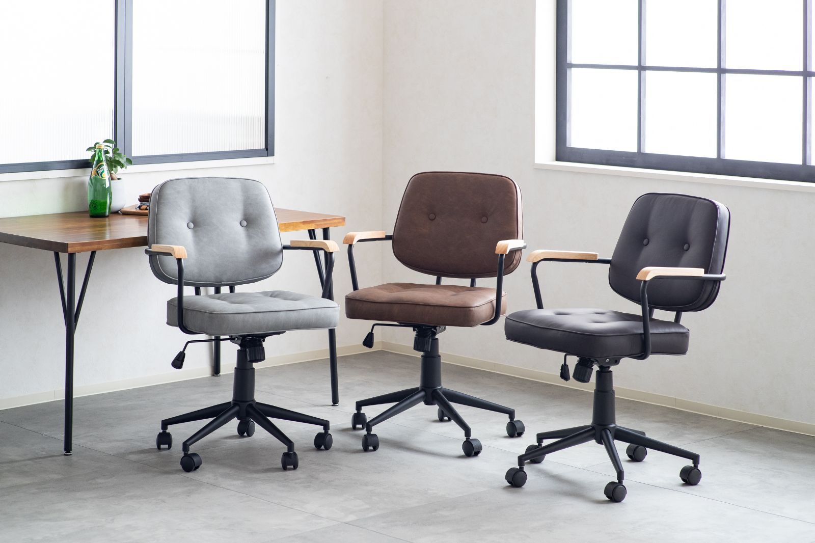 ♪レトロ調 アームチェア デスクチェア ワークチェア リモートワーク テレワーク 椅子 チェア