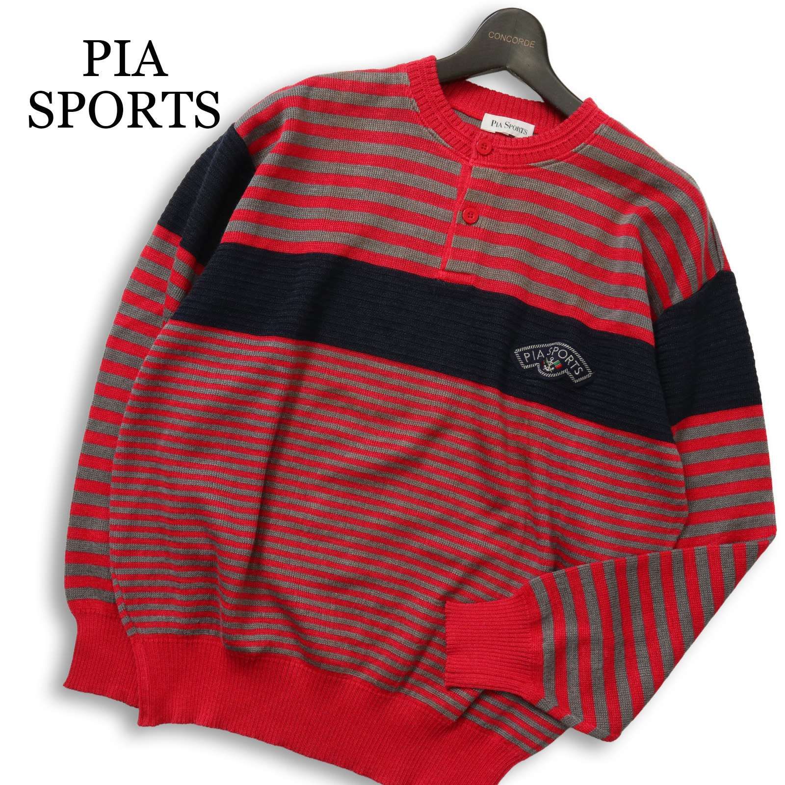 PIA SPORTS ピアスポーツ 春夏 麻 リネン☆ ロゴワッペン ボーダー 