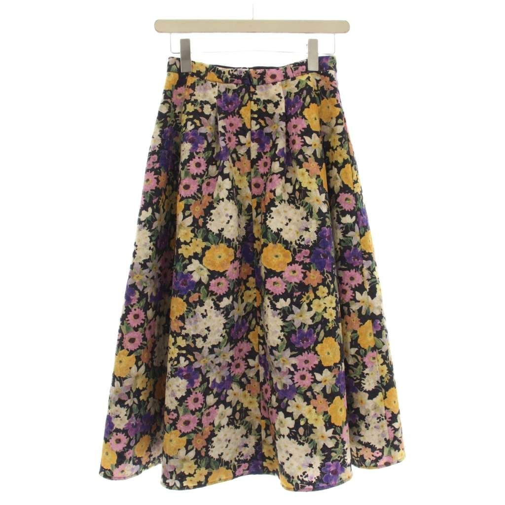 トッカ TOCCA MIRAGE スカート 花柄 フレアスカート ロング 0 ネイビー