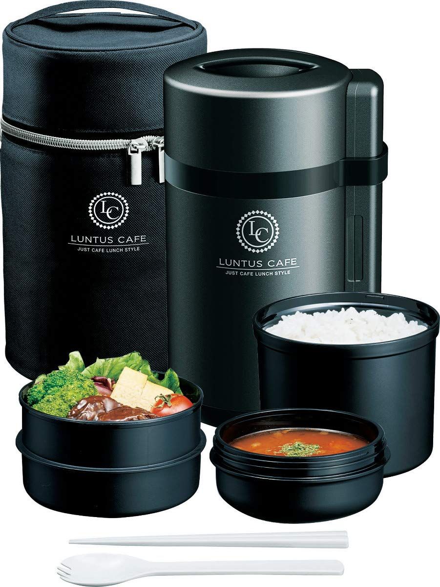 アスベル 保温弁当箱 ランタスHLB-B1050CS スープ容器付き 1050ml 黒 適度な容量 A3305 [ブラック] [ランチボックス(バッグ付)]