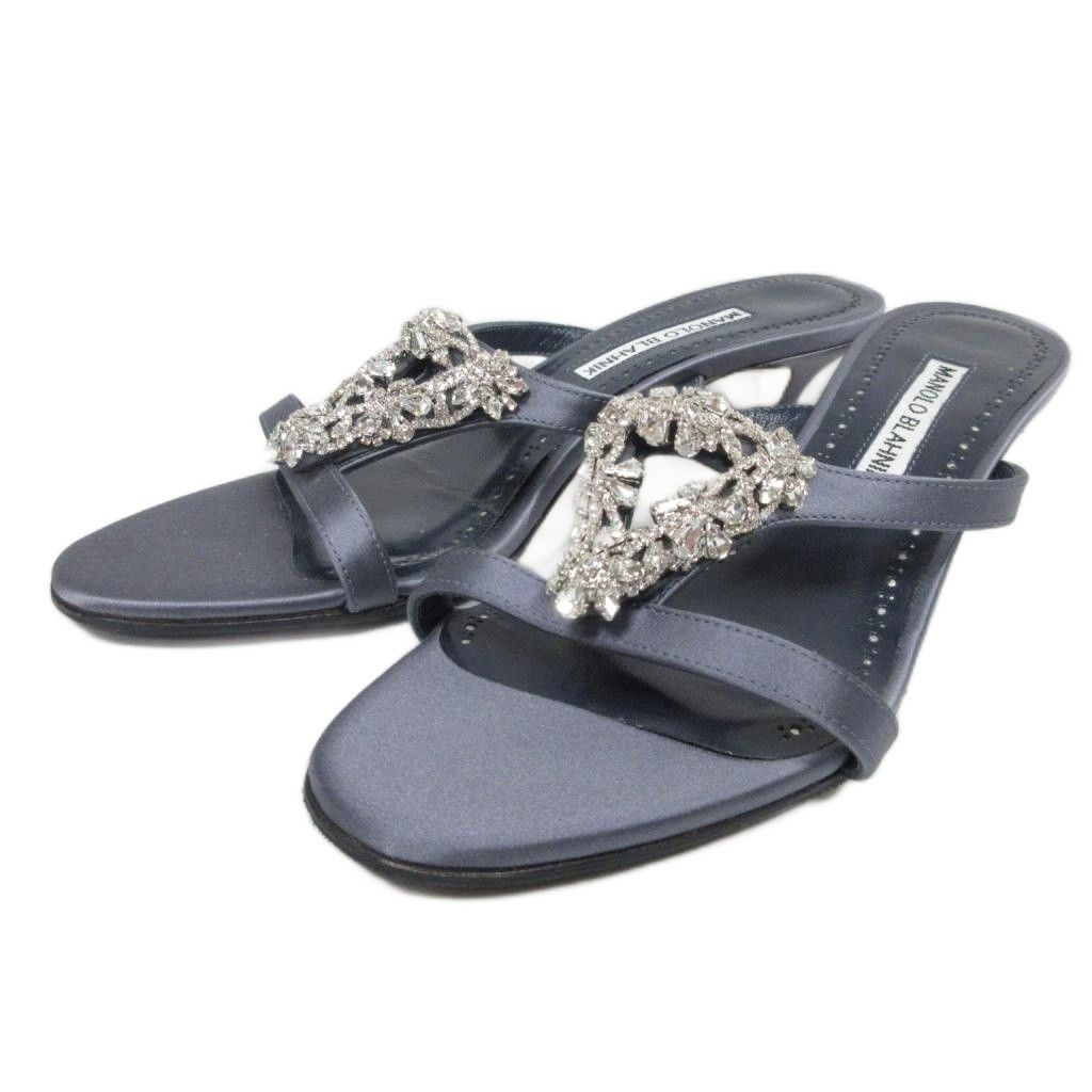 マノロブラニク MANOLO BLAHNIK 美品 クリスタルバックル ビジュー 