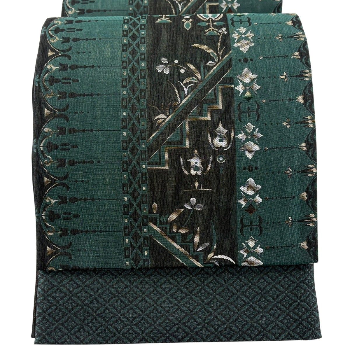 美品】 袋帯 秀品 草花 幾何学模様 深緑 六通 正絹 【中古】 - メルカリ
