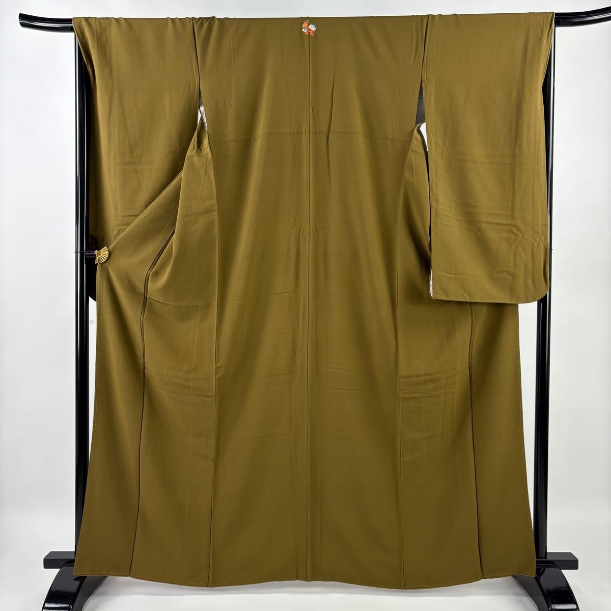 振袖 身丈164.5cm 裄丈66.5cm M 袷 無地 茶緑色 正絹 秀品 一つ紋