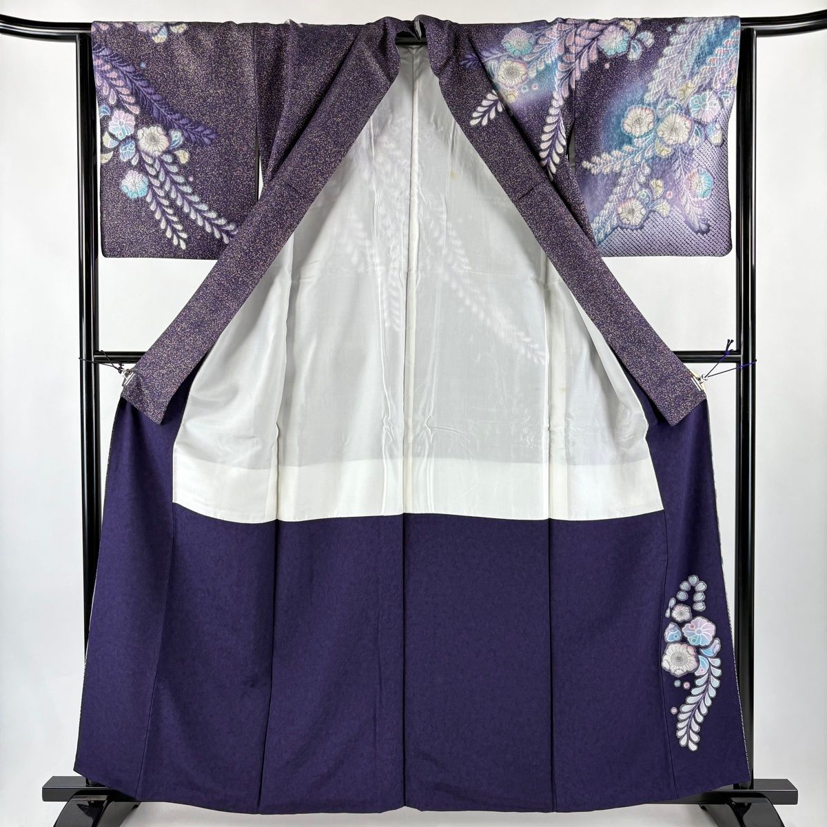 訪問着 身丈160.5cm 裄丈63.5cm S 袷 落款 辻が花柄 銀通し 金彩 紫