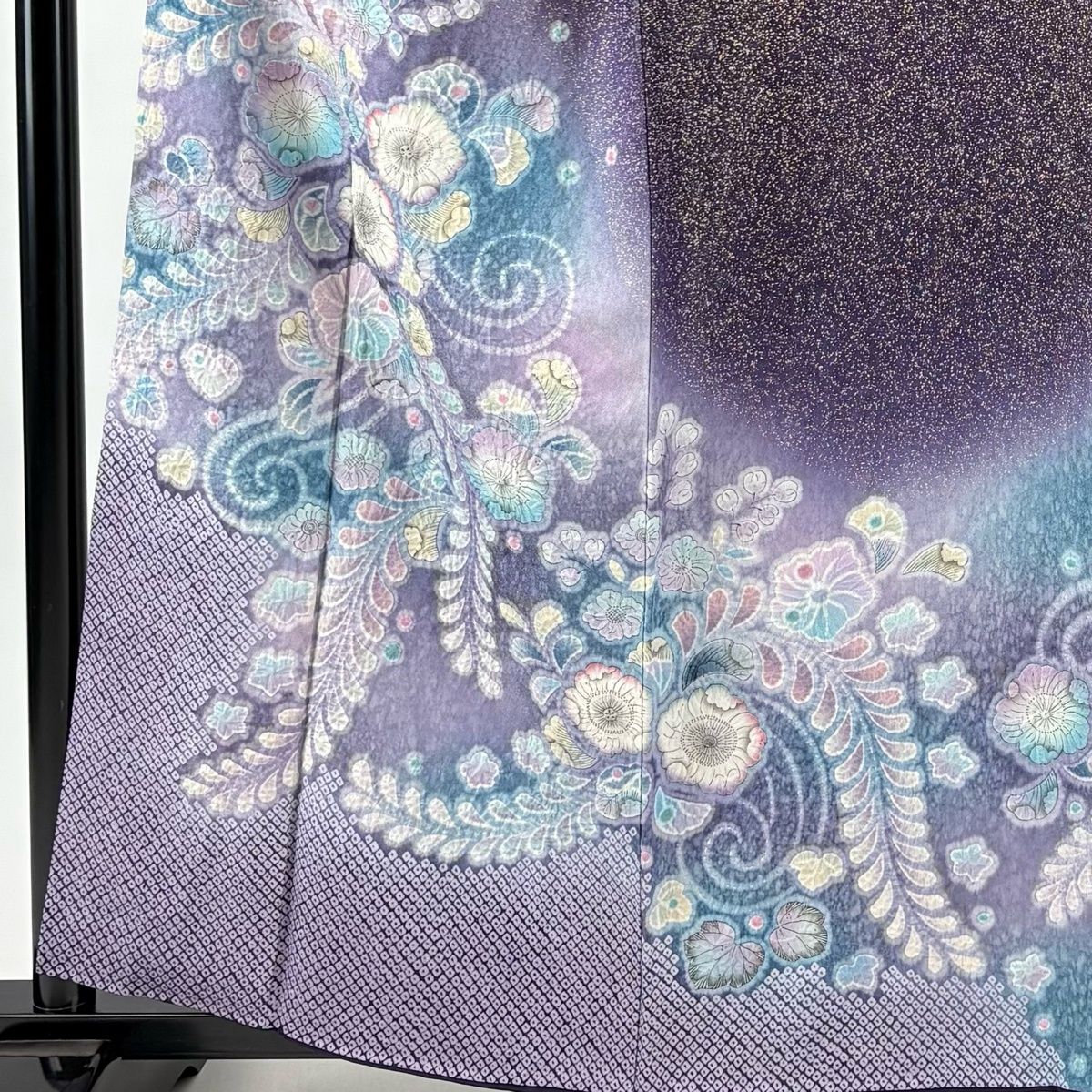 訪問着 身丈160.5cm 裄丈63.5cm S 袷 落款 辻が花柄 銀通し 金彩 紫