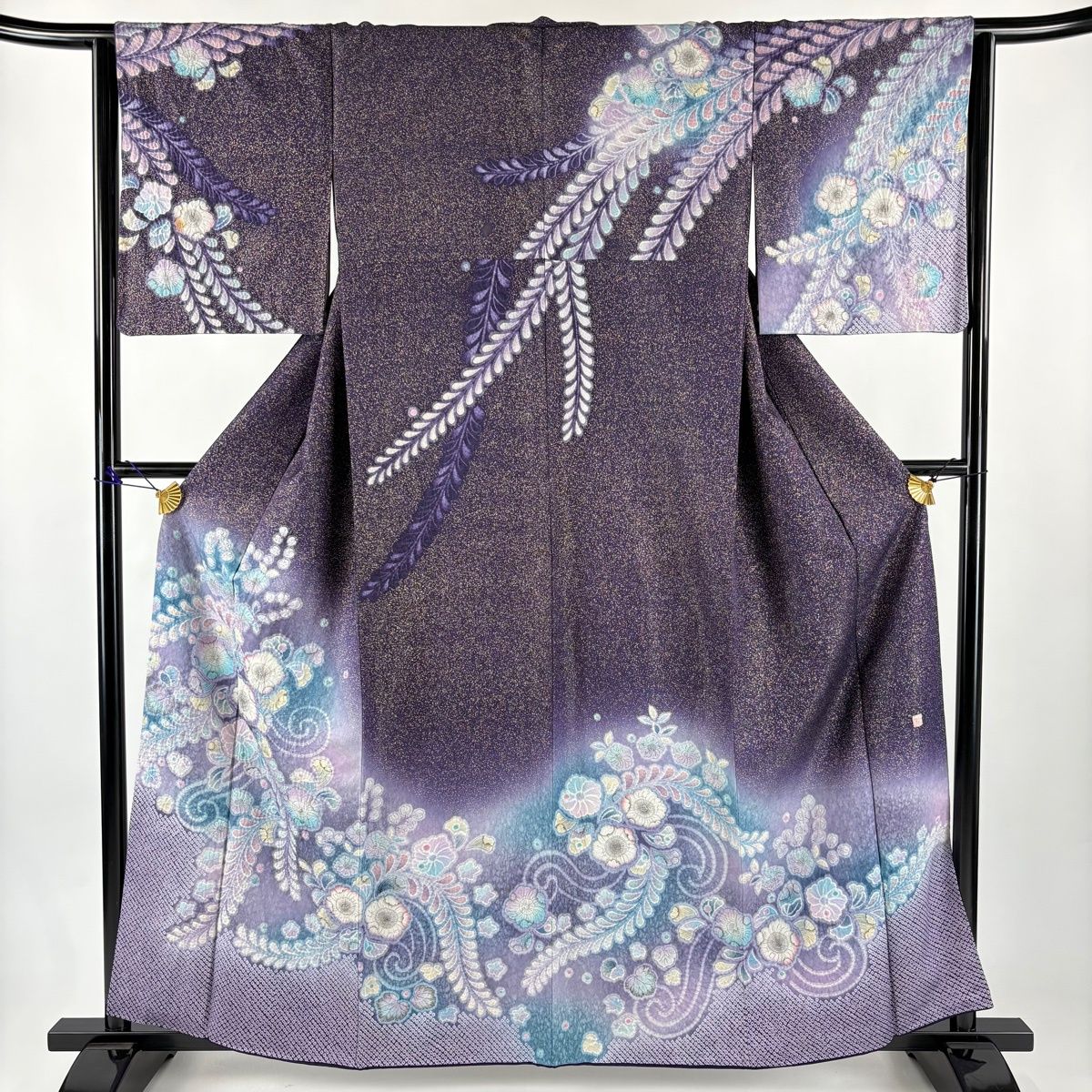 訪問着 身丈160.5cm 裄丈63.5cm S 袷 落款 辻が花柄 銀通し 金彩 紫