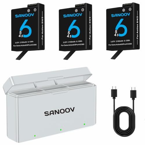 for DJI Action 6|Osmo 360|Action 5 Pro|4|3 バッテリー充電器キット 3*2100mAh PSE済 Type-C同時充電 アクションカメラバッテリー Osmo 360電池 Action 5 Pro電池対 939bd5a9
