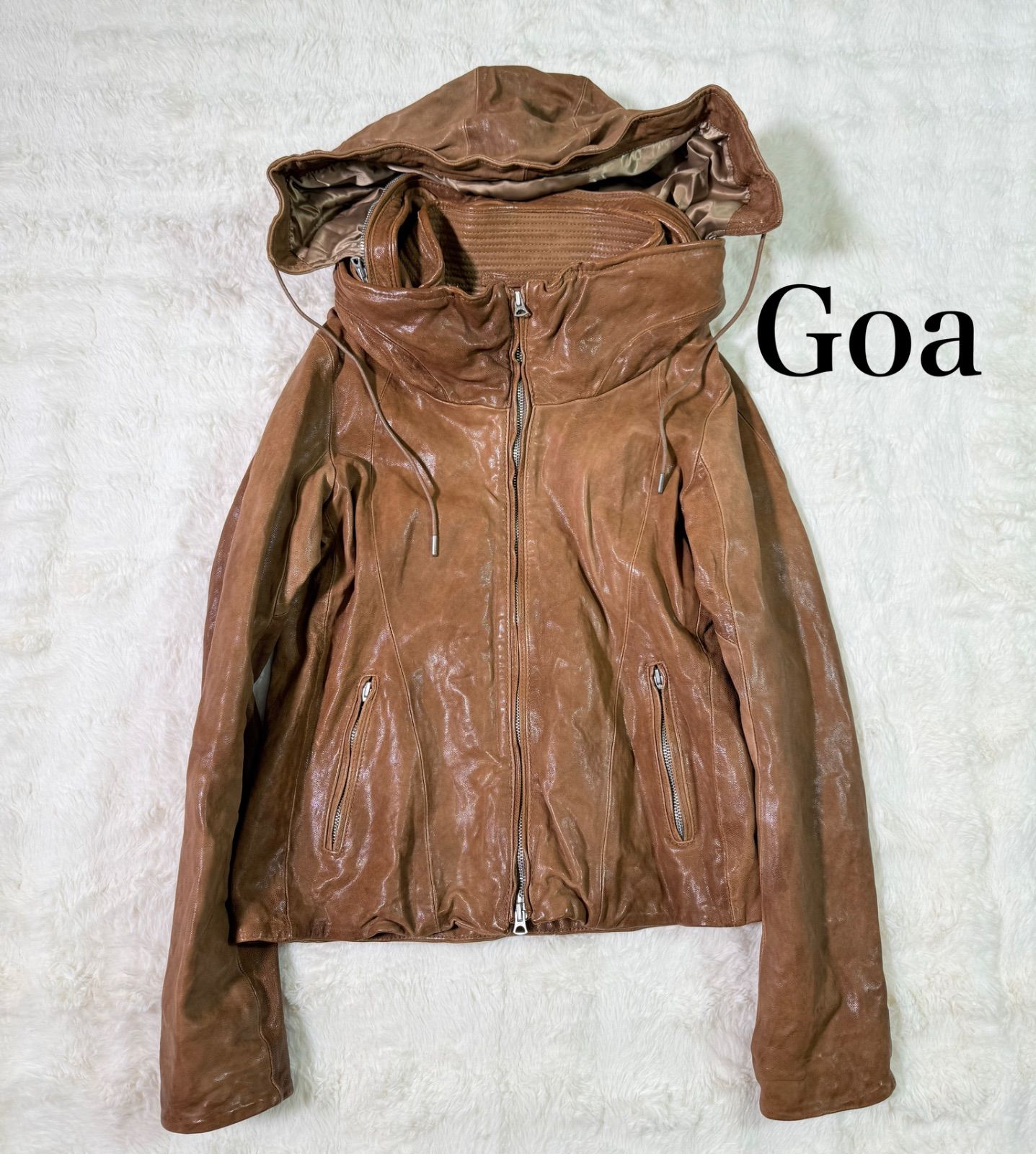 GOA ゴア ゴートレザー フード レザージャケット M ブラウン 山羊革