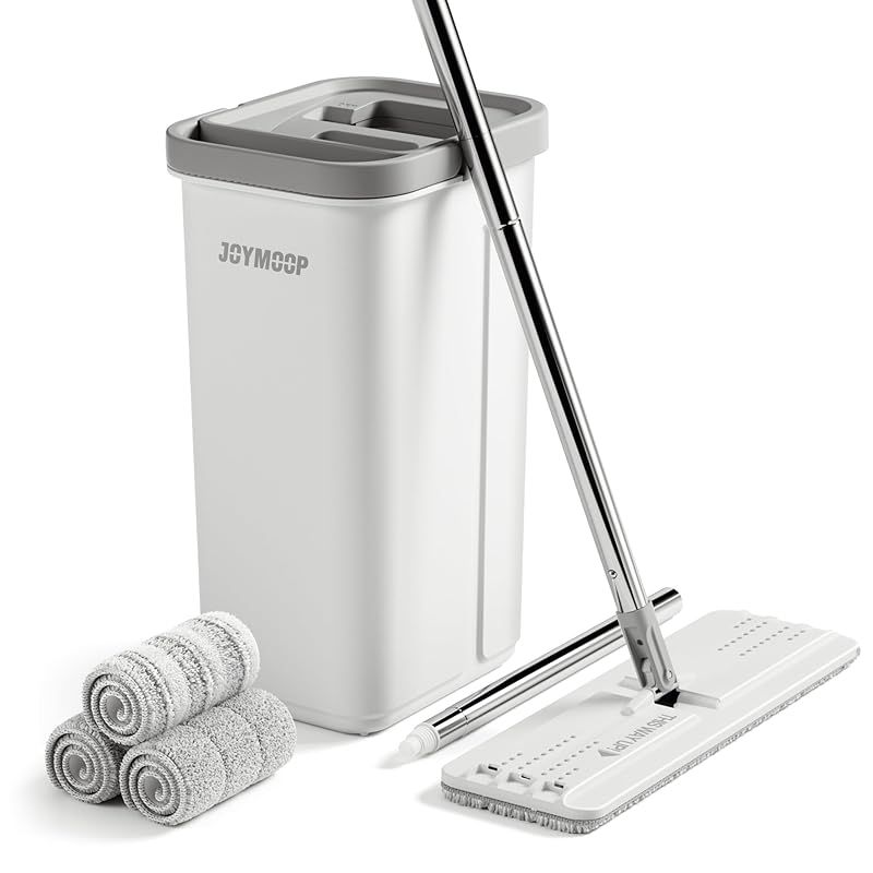 【新品】 JOYMOOP ハンズフリーモップ セット バケツと絞り器付き 60インチ マイクロファイバー布3枚 水拭きも乾拭きも使える フローリング床の掃除に最適 2461 24-D-6GB-JM