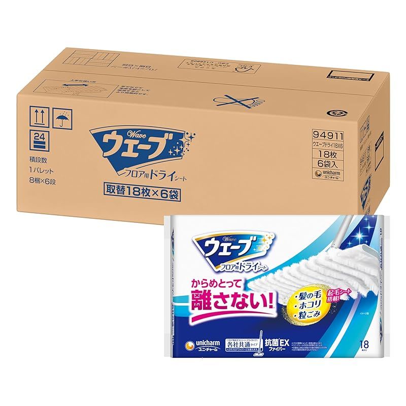【新品】 ウェーブ 【お掃除用品】 フロア用掃除用品 ドライシート 108枚 18枚×6個 [.co.jp限定] 1