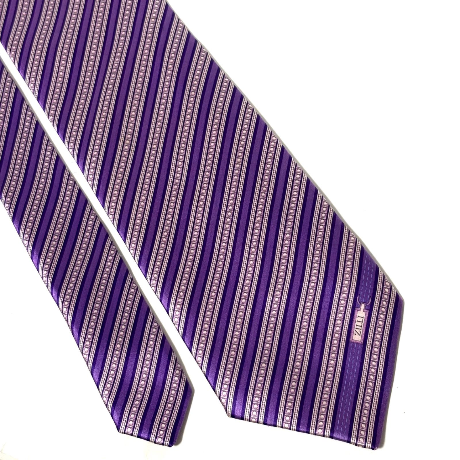 ジリー ネクタイ 光沢 ストライプ 柄 ブランド パープル 紫 シルク100