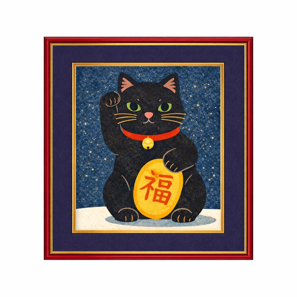 和モダン 招き猫アート 福サークル 色紙額入り（413×353mm）金運 開運
