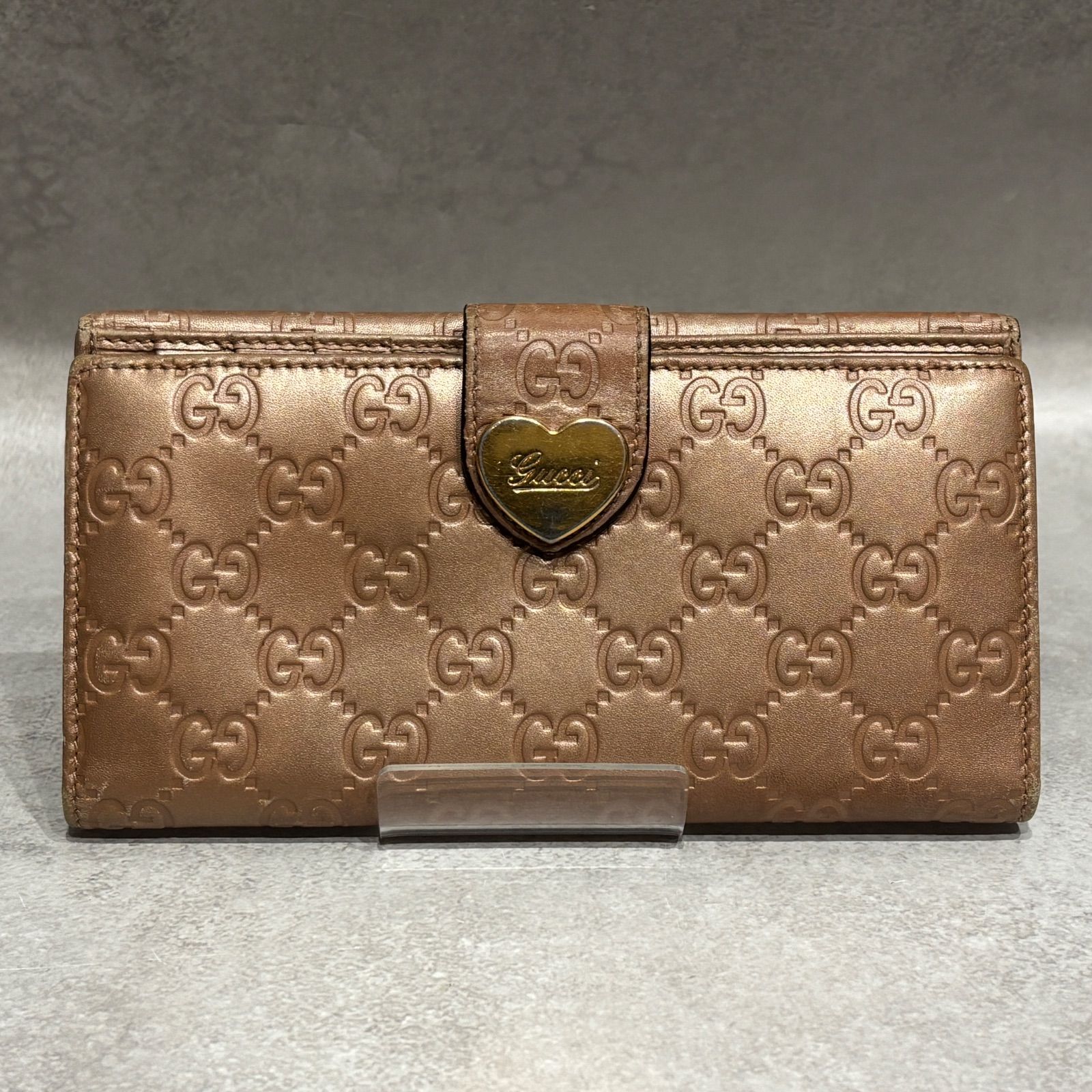 GUCCI グッチ シマ 長財布 203550 ハート金具 GG柄 型押し レザー 