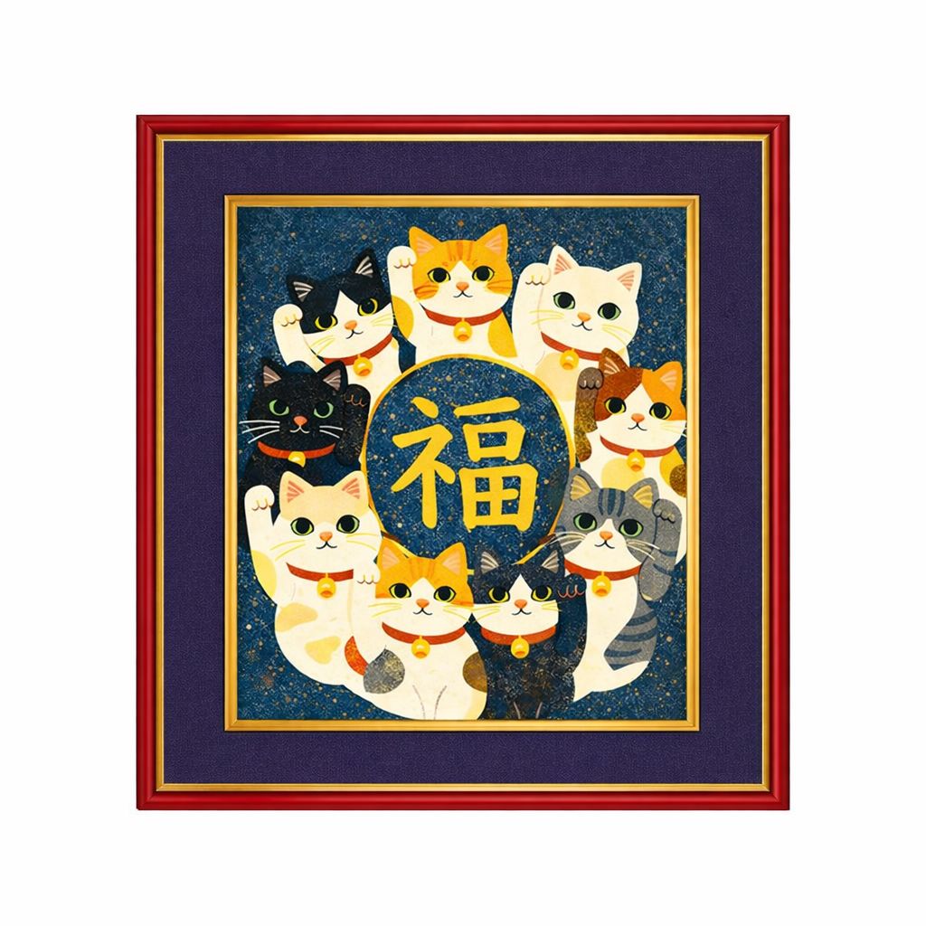 和モダン 招き猫アート 福サークル 色紙額入り（413×353mm）金運 開運