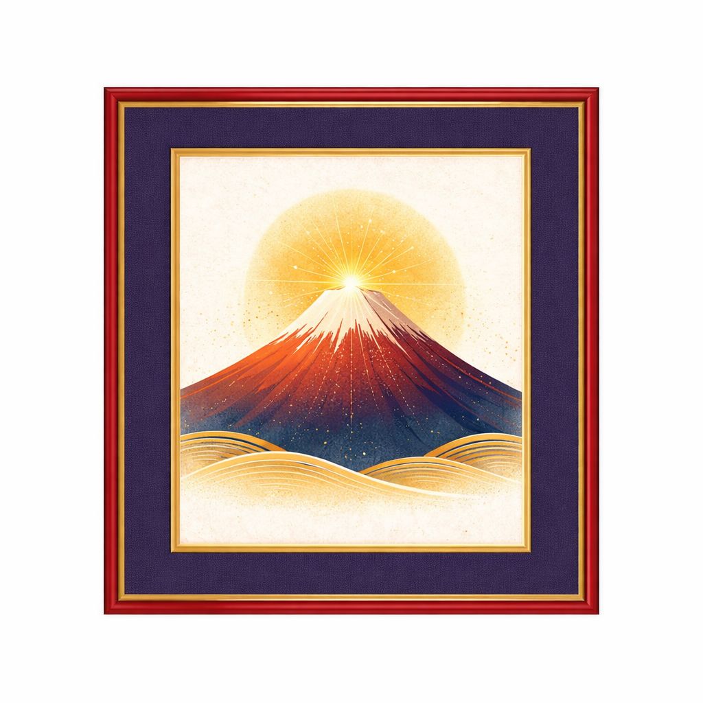 和モダン 赤富士アート 色紙額入り（413×353mm）開運 上昇運 金運
