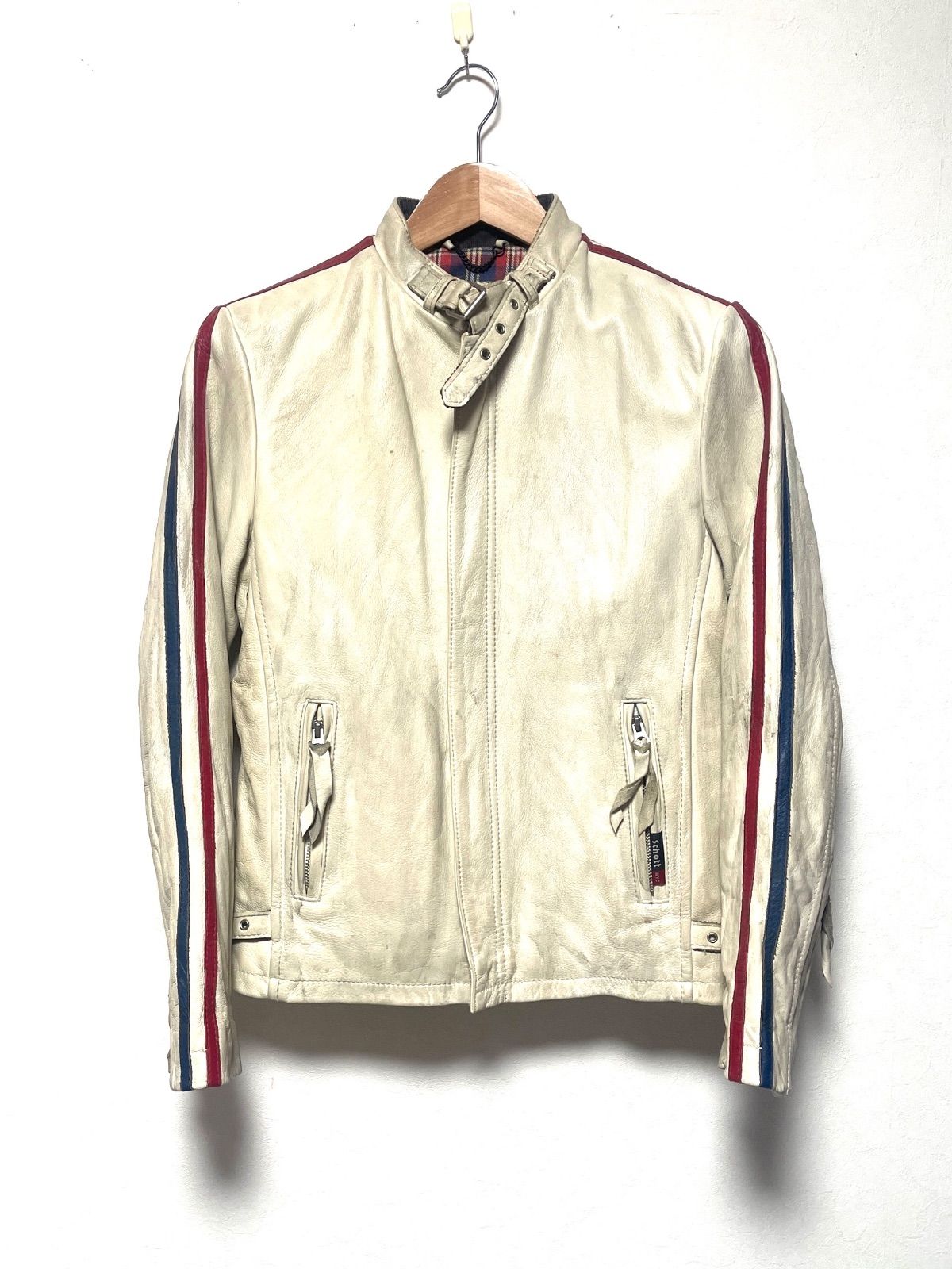 Schott シングルライダース ホワイト メンズ サイズ38 ショット レザー