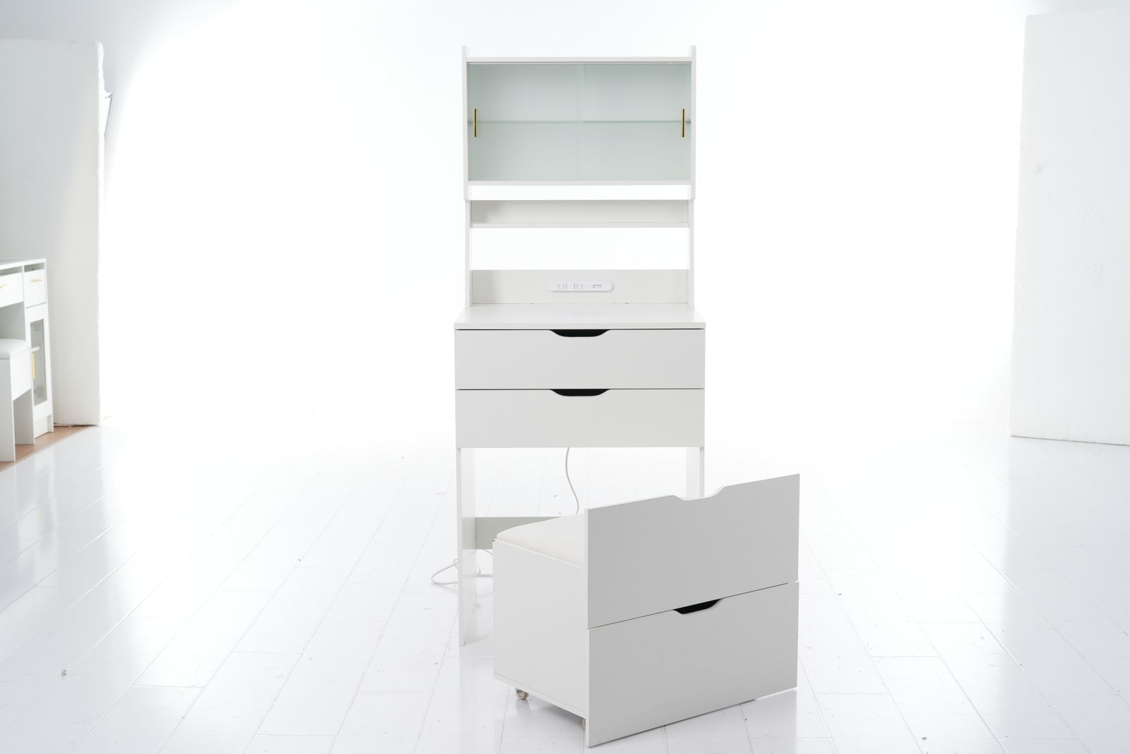 ドレッサー 2WAY天板 無段階調節LED女優ミラー 3色切替 ガラス扉