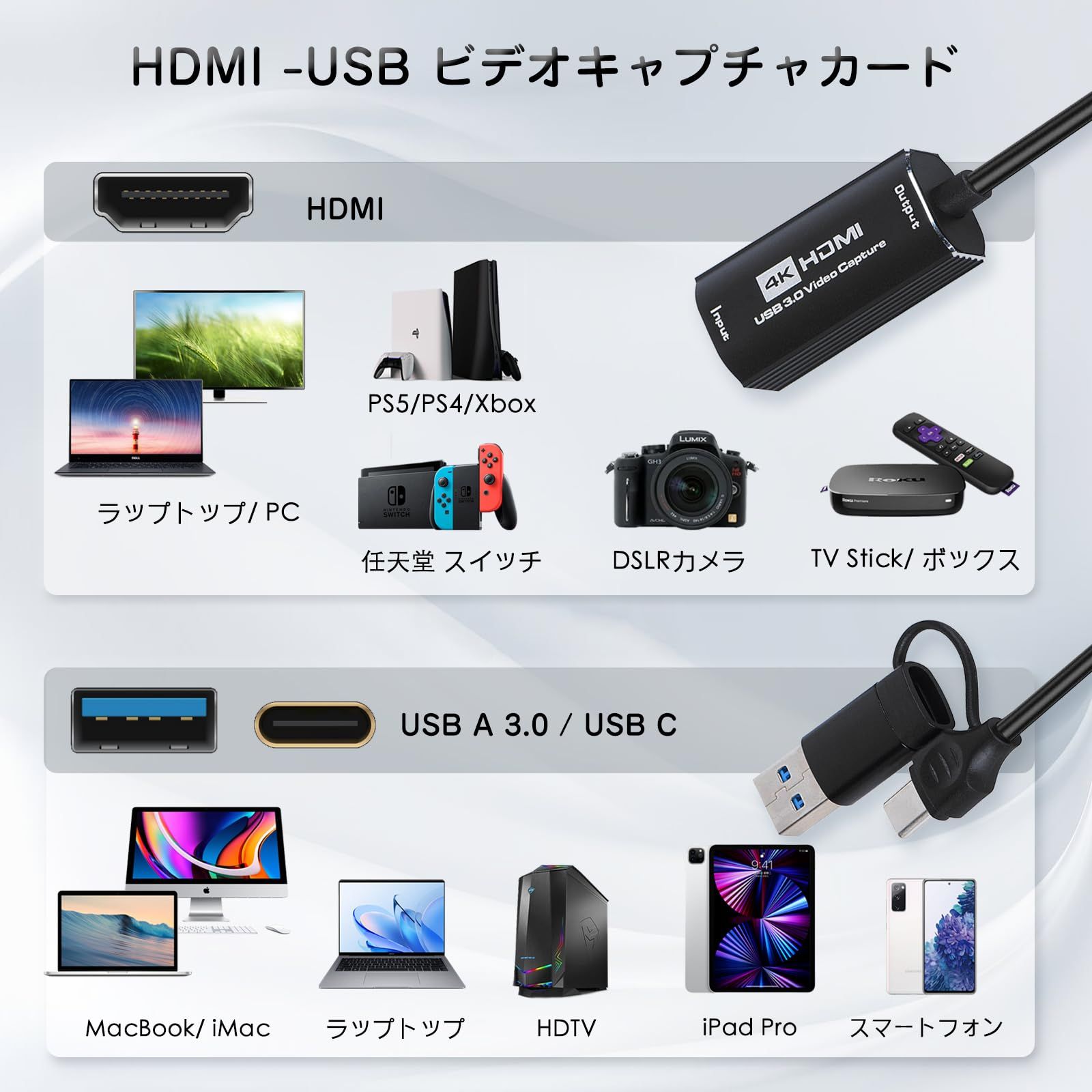 HDMI キャプチャーボード 4K ビデオキャプチャカード USB 3.0 ゲーム 
