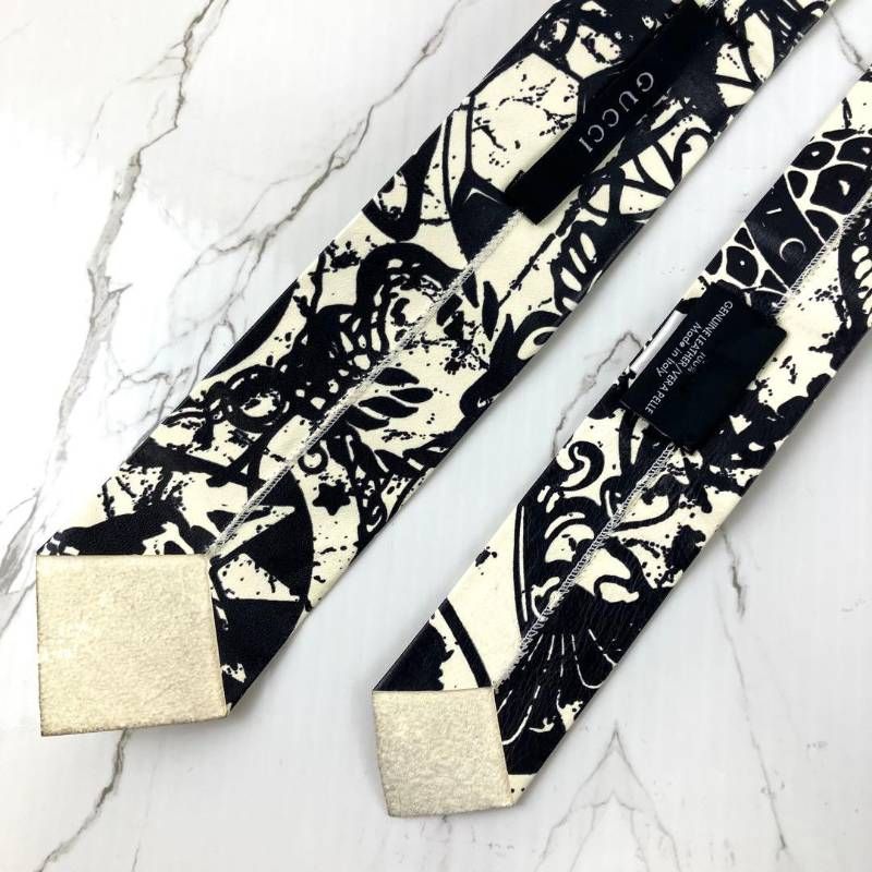 GUCCI グッチ ネクタイ レザータイ ナロータイ ロゴ フラワー