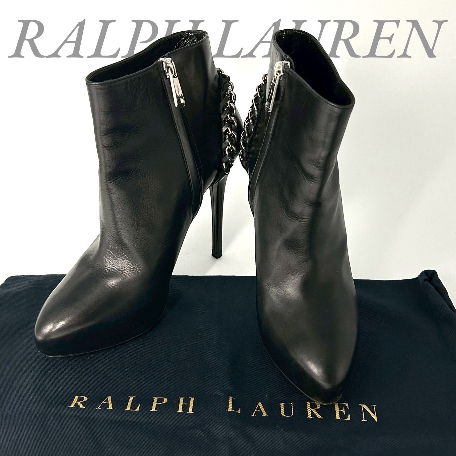 B4570】RALPH LAUREN ラルフローレン ショートブーツ レザー 本革 黒