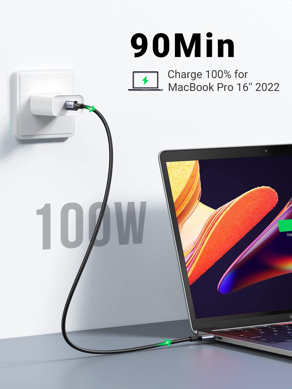 UGREEN USB Type CケーブルPD対応100W/5A 超急速充電USB C to USB C 断線防止 iPhone 15、MacBook Pro、Matebook、iPad、Xperia、Galaxy等Type-c機種対応 (3M-2本セット) 100W出力で急速充電対応「UGREEN USB Type-Cケーブル」が43％オフの743
