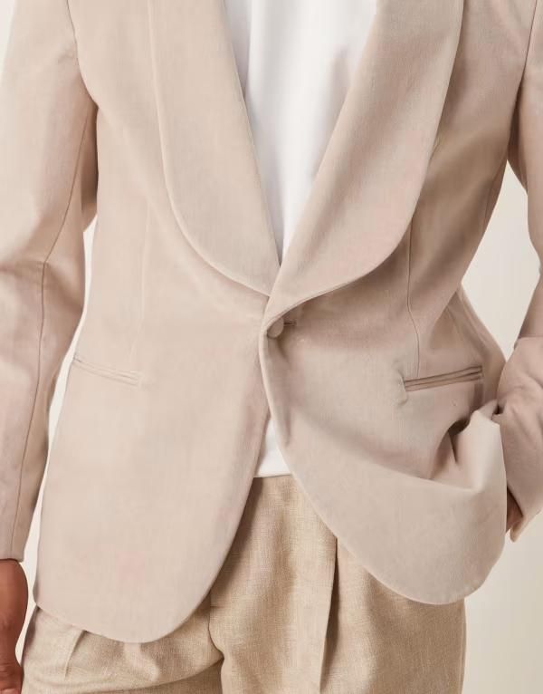エイソス メンズ アウター ジャケット・ブルゾン ベルベット コットン ブレザー ASOS DESIGN summer weight cotton velvet slim blazer BEIGE ベージュ