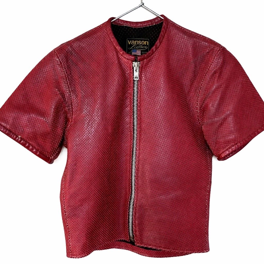 USA製 VANSON バンソン 半袖 パンチングレザージャケット SM 本革