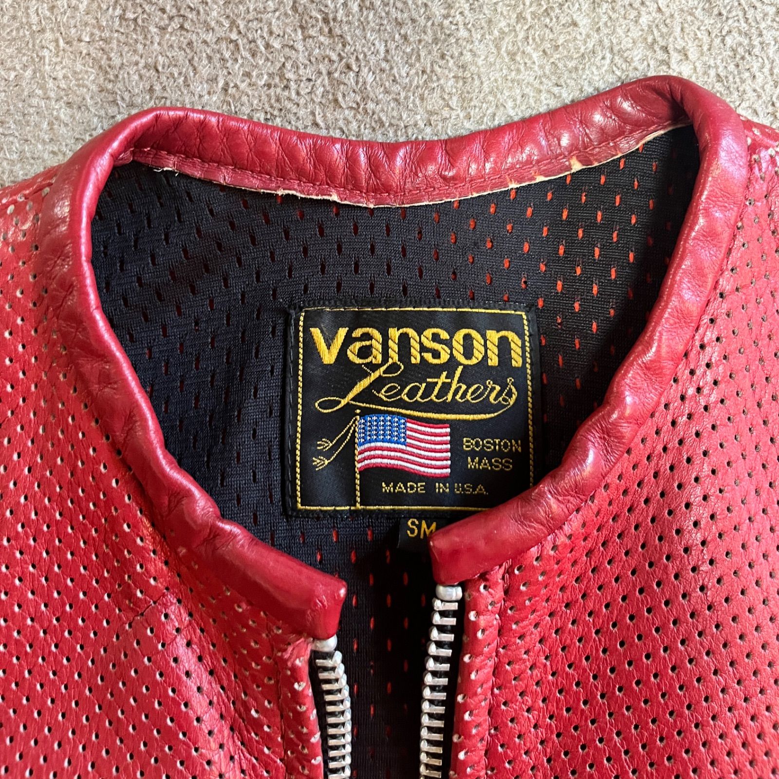 USA製 VANSON バンソン 半袖 パンチングレザージャケット SM 本革