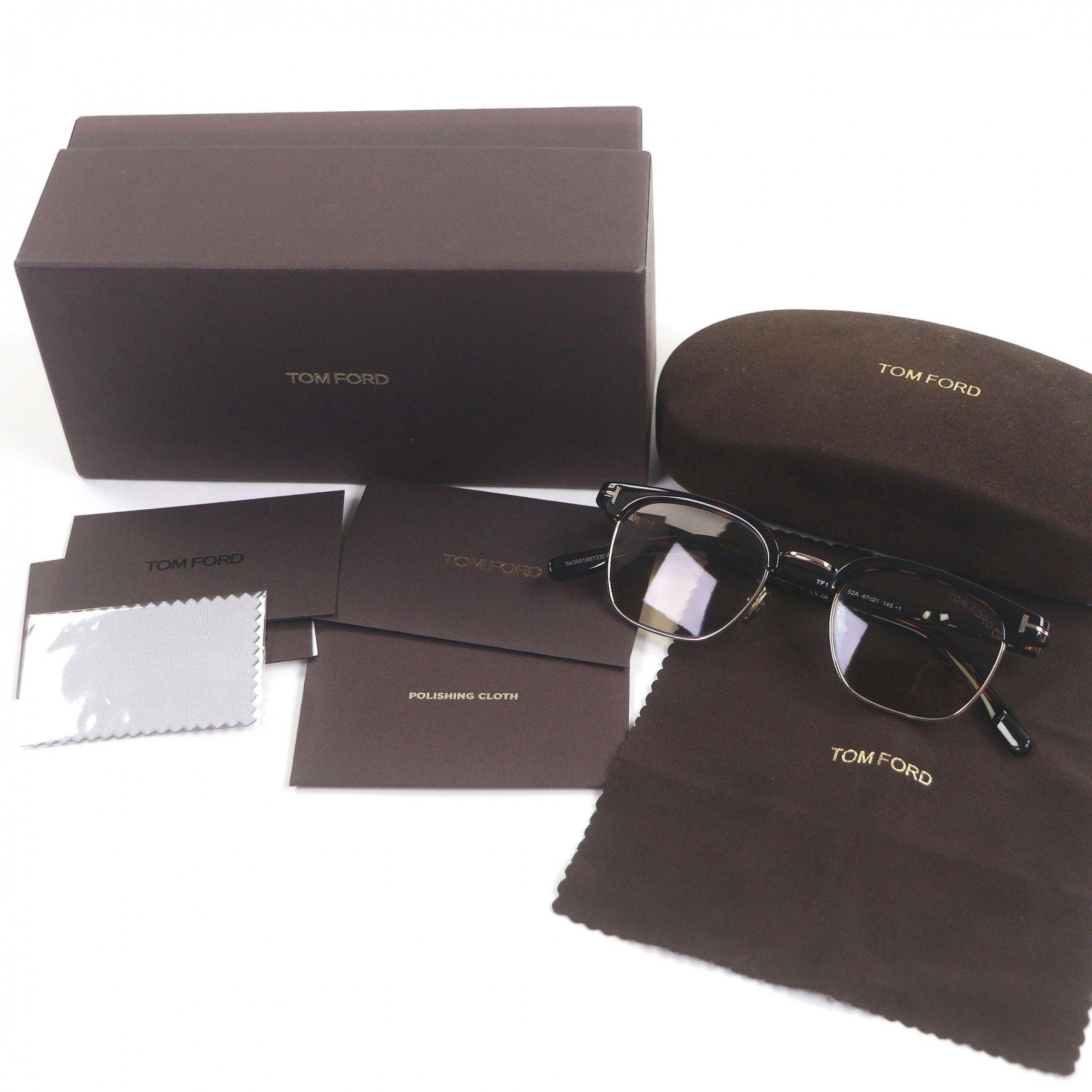 極美品□TOM FORD トムフォード TF1119-D マーブル ハーフリム 