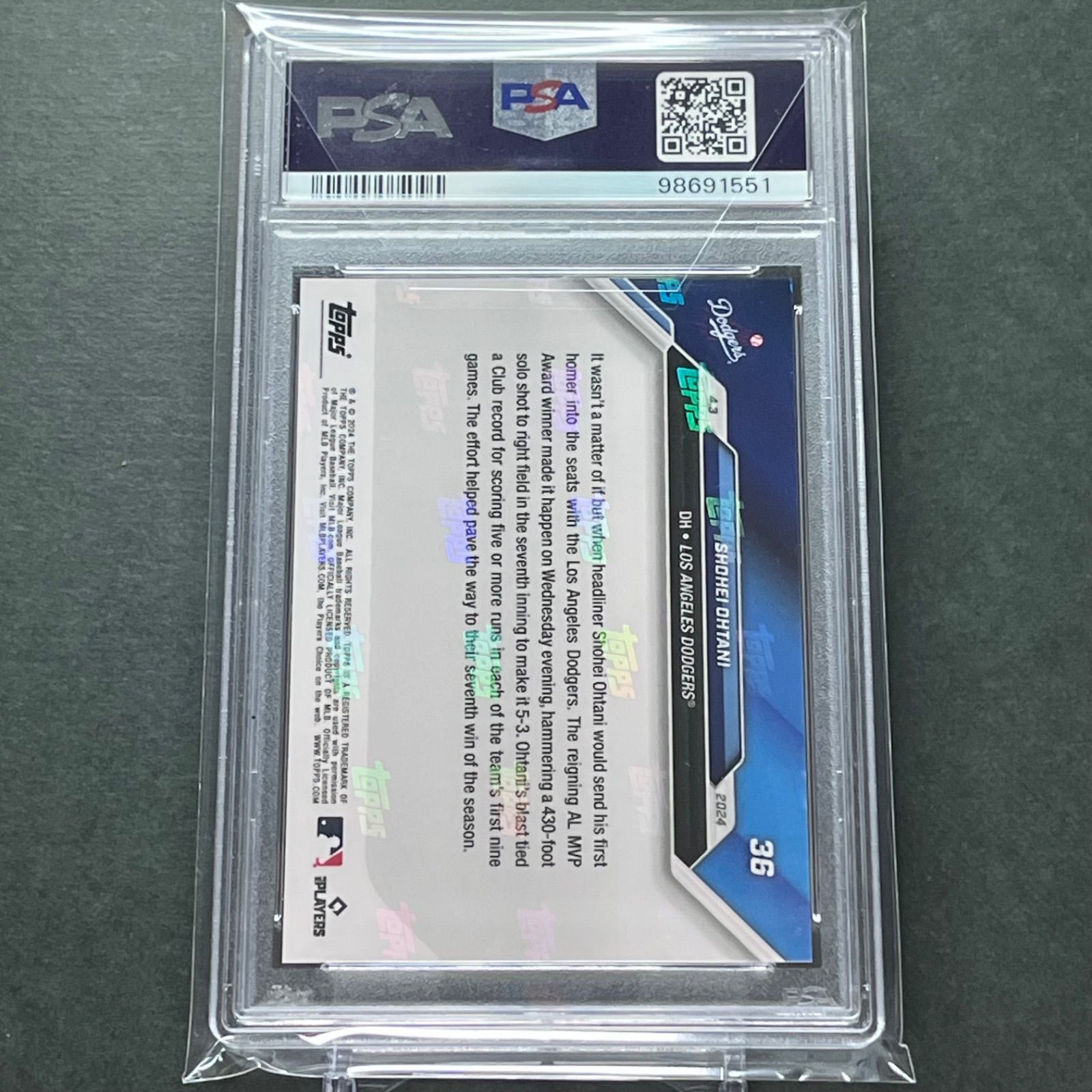 36【PSA10】PSA専用袋入！大谷翔平ドジャース移籍初ホームラン記念