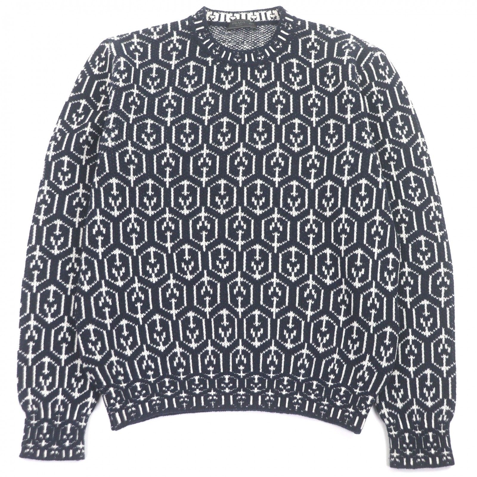 美品□PRADA プラダ 21AW UMB258 バージンウール カシミヤ 総柄 