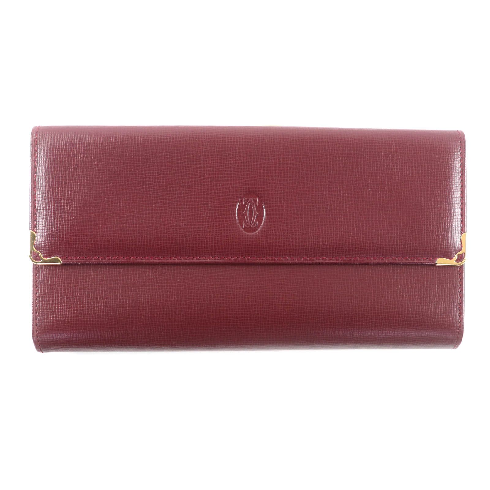 美品☆Cartier カルティエ マストライン ロゴ刻印 ガマ口 レザー 
