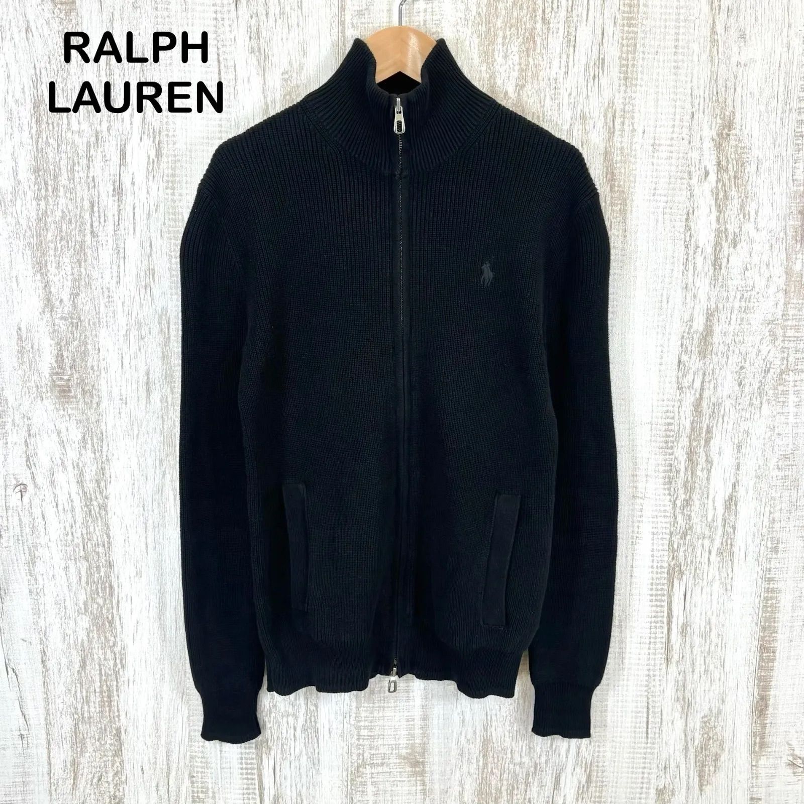 RALPH LAUREN ラルフローレン ポニーロゴ刺繡 ダブルジップアップ コットン ドライバーズニット セーター ブラック