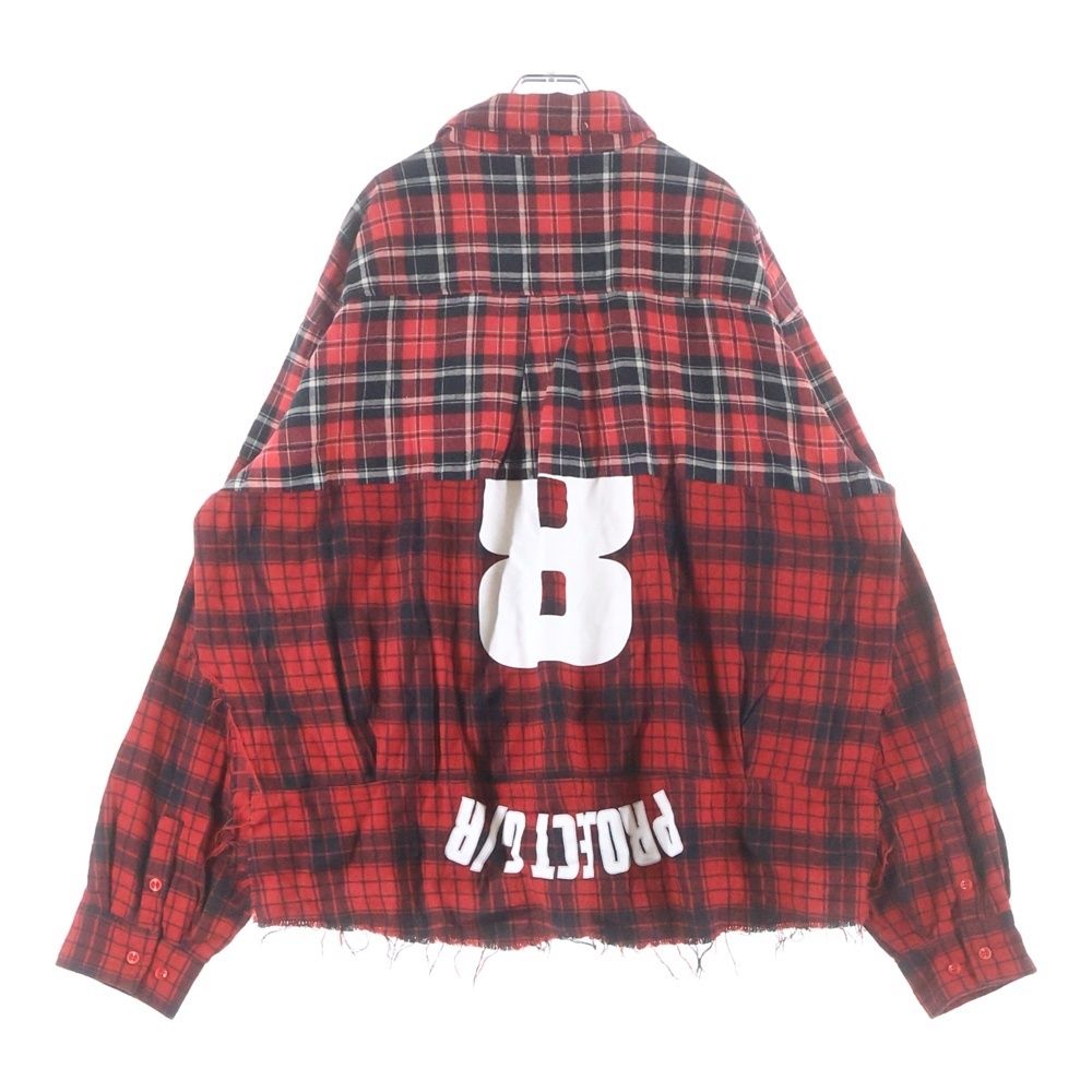 PROJECT G/R (プロジェクトジーアール) UPSIDE-DOWN CHECKED SHIRTS アップサイドダウン 再構築 ドッキング チェック長袖シャツ レッド