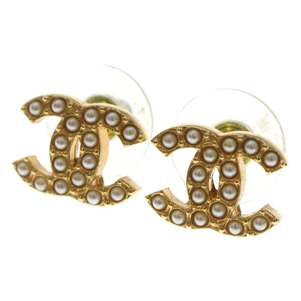 CHANEL (シャネル) C22A フェイクパールココマーク ピアス ゴールド
