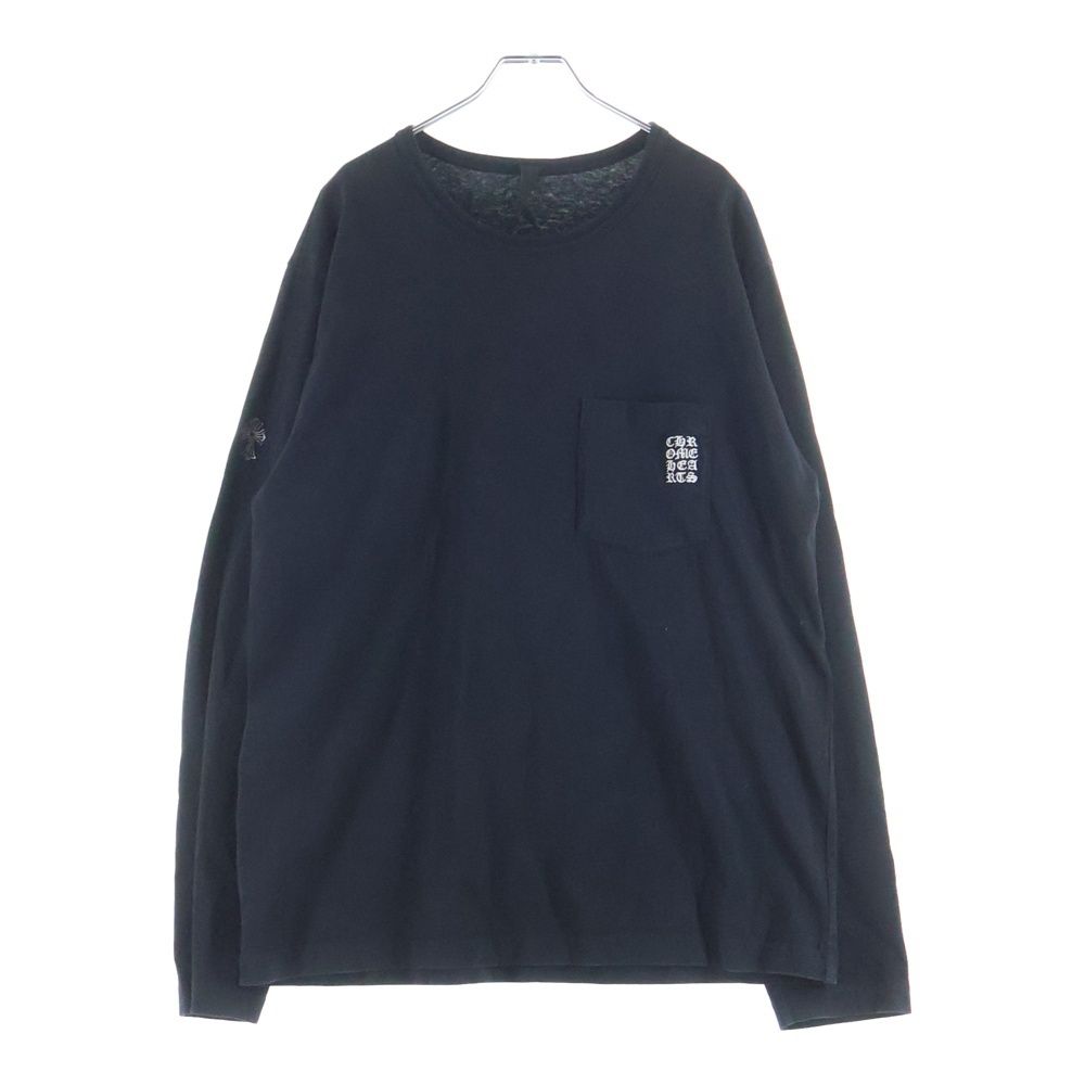 CHROME HEARTS (クロムハーツ) YNOT L/S TEE フロントロゴ刺繍 袖CHクロス刺繍 クルーネック 長袖Tシャツ ブラック