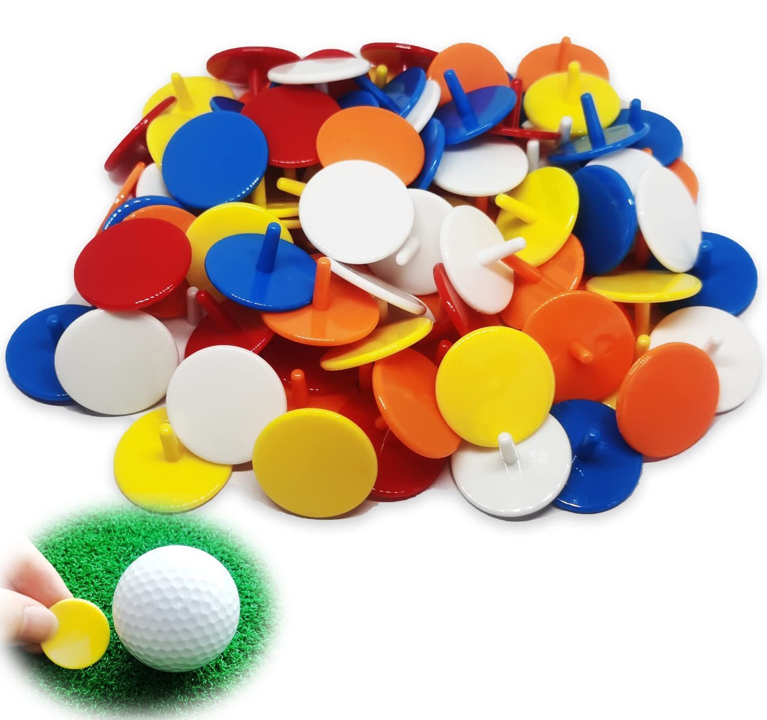 Packs of 50 Golf Markers Plastic Golf Ball Position Markers 25mm Flat Golf Markers Accessories Assorted Colors