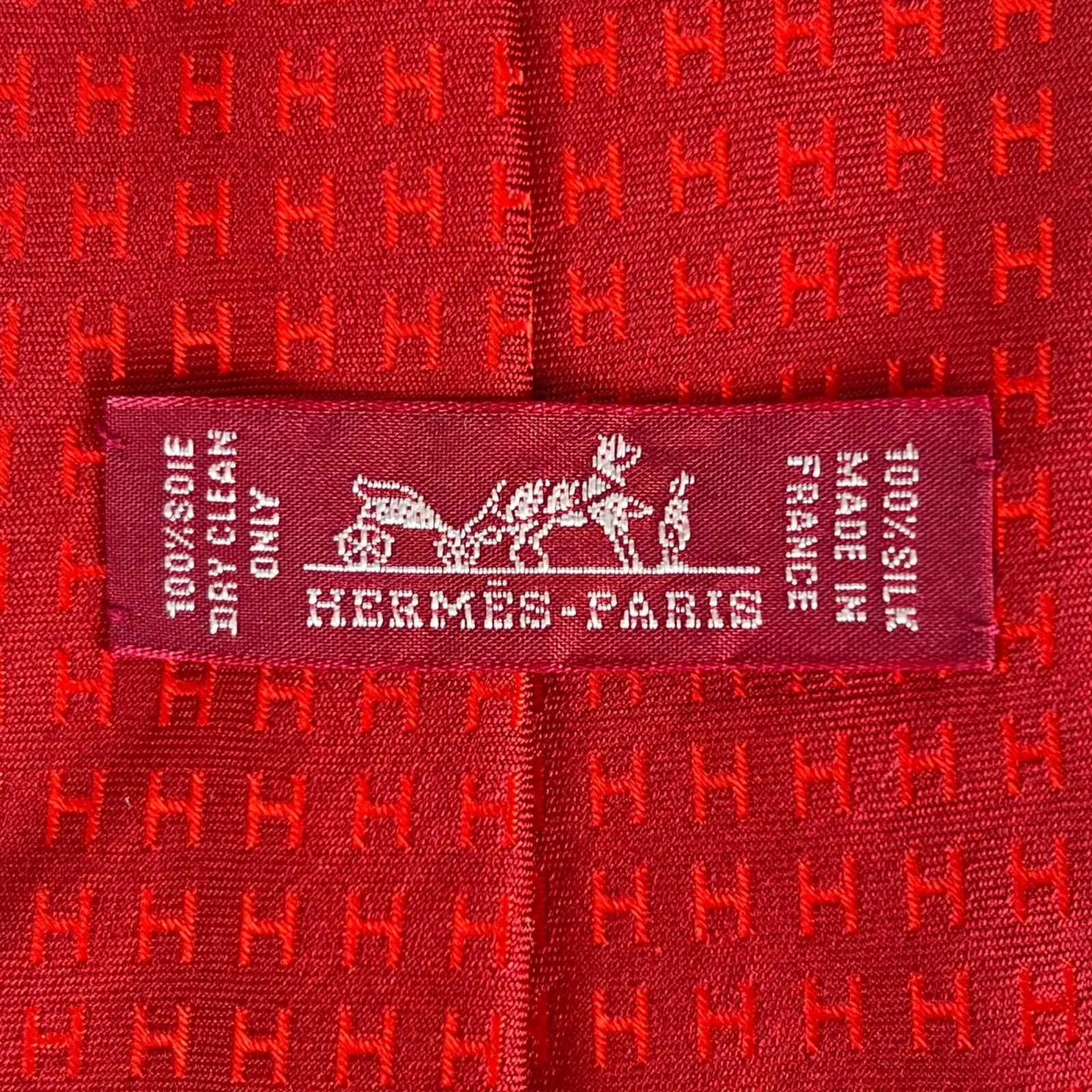 極美品△HERMES エルメス シルク100％ ファソネH Hロゴ 総柄 ネクタイ