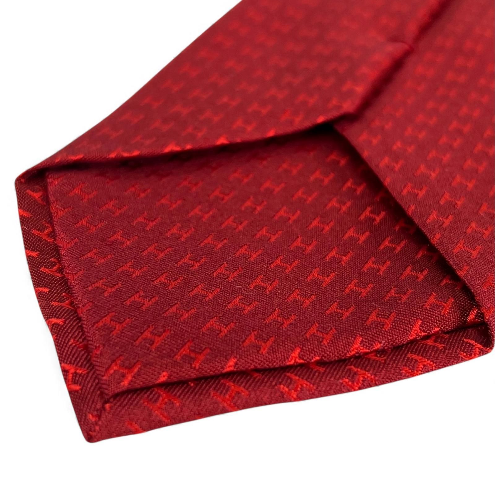 極美品△HERMES エルメス シルク100％ ファソネH Hロゴ 総柄 ネクタイ