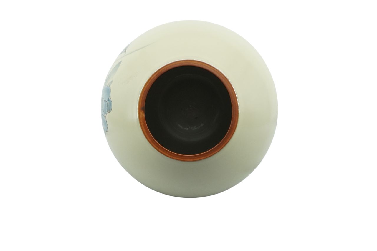 九谷焼 旭山 花瓶 飾壺 椿（ツバキ）金彩 青九谷 手描き 陶器 共箱なし