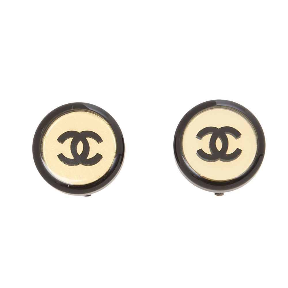CHANEL シャネル　ココマーク　サークルココ　01P　イヤリング　GP Xエナメル　黒　シルバー金具　 レディースブローチ ハイブランド【中古】【送料無料】